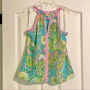 Lilly Pulitzer Tillie Silk Keyhole Sleeveless Top Double Trouble XS